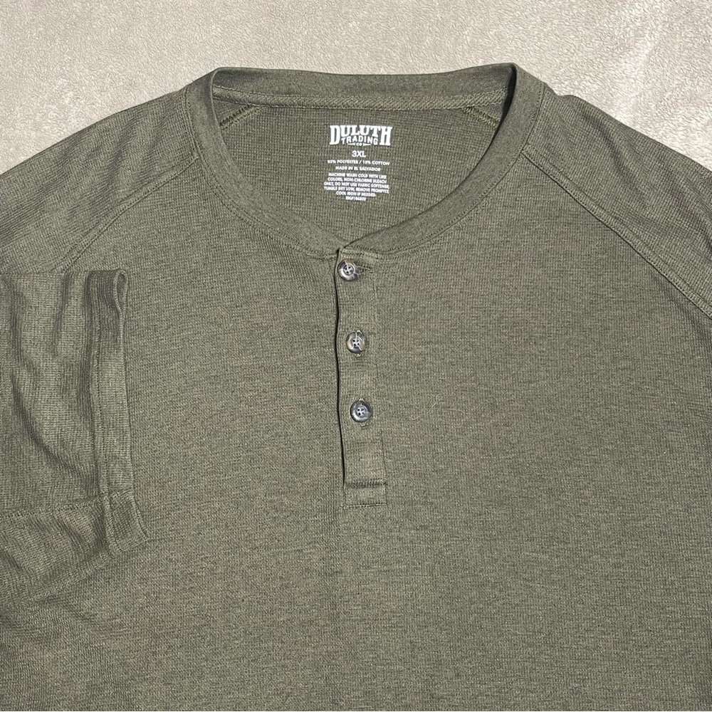 Duluth Trading Co Mens 3XL Blank Knit Short Sleeve Henley T-Shirt Olive Green